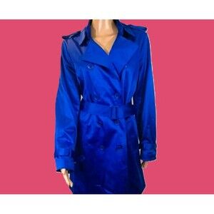 Double Breasted Belted Trench Coat Metallic Blue Joan Rivers design sz 1X *NEW*